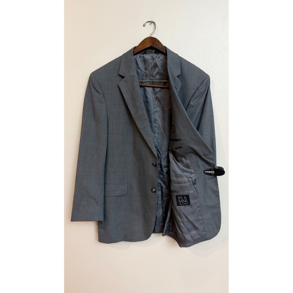 Jos A Banks Signature Crosshatch Weave Gray 100% Wool 44R Blazer Sport Coat